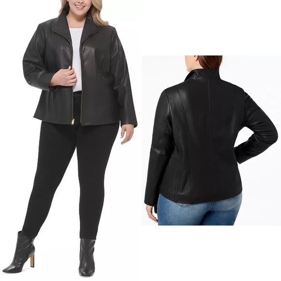 cole haan plus size leather jacket